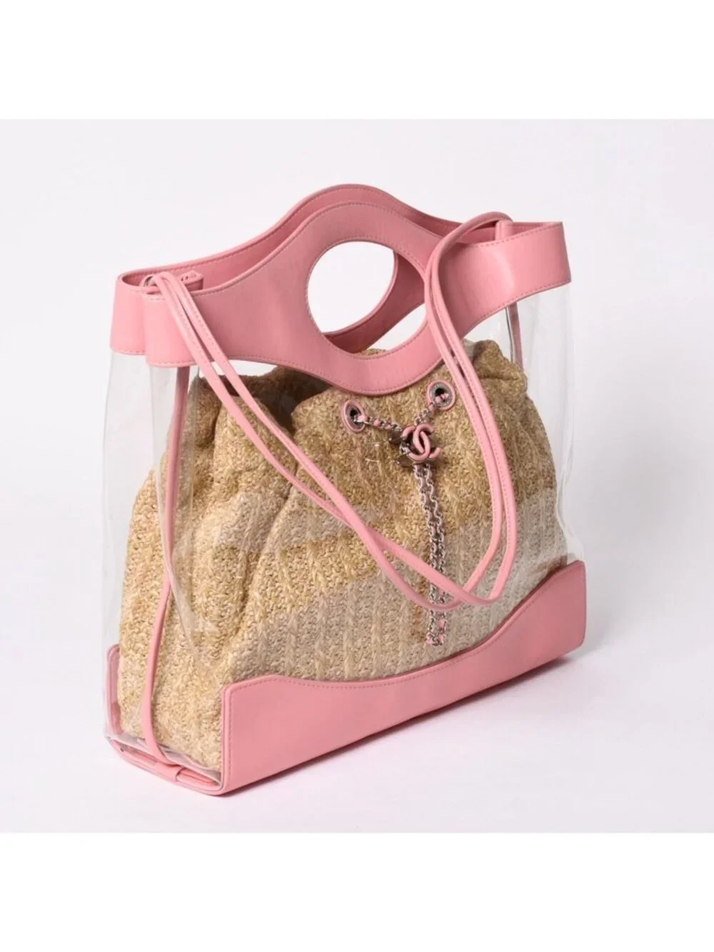 Chanel 31 Large Shopping Bag CC Logo Straw Leather Vinyl Pink